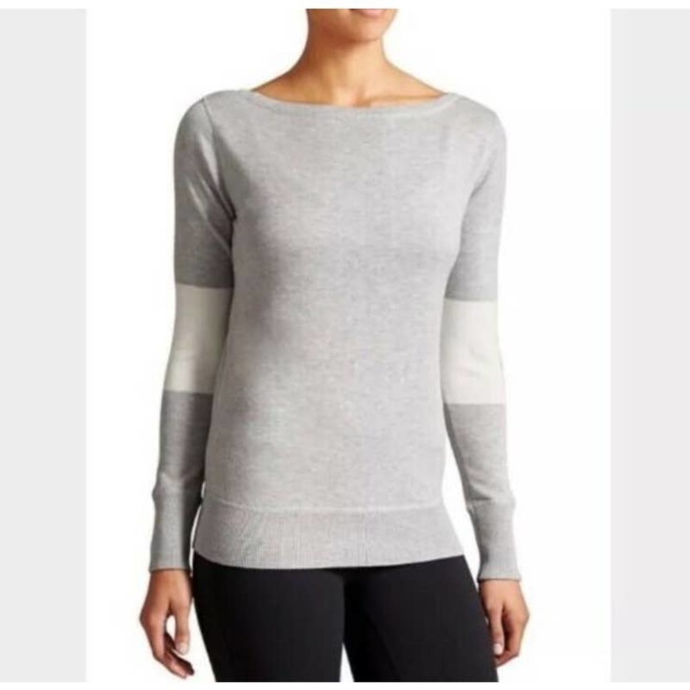 Athleta Rally Sweater Small Gray White Colorblock - Picture 2 of 7